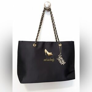 Victoria's Secret Black Suede Tote – Gold Stiletto & Chain Straps – NWOT